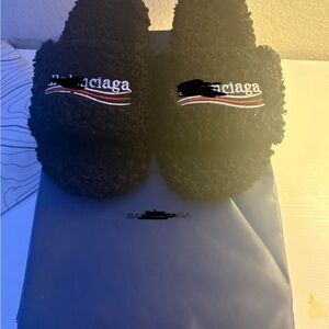 Balenciaga Black Textured Slippers